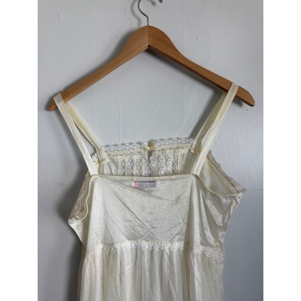 Vintage Cream Lace Trim Nightgown Sheer Maxi slip Pearl Detail romantic Wedding - Picture 10 of 16